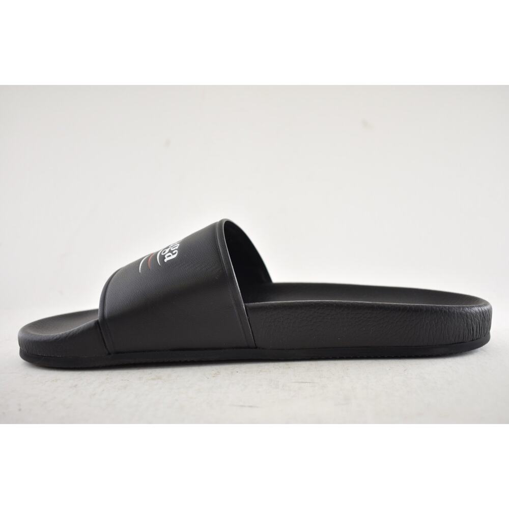 Balenciaga Black Leather Campaign Logo Slide Pool Sandal Flip Flop Flat 44 11 - Picture 11 of 15